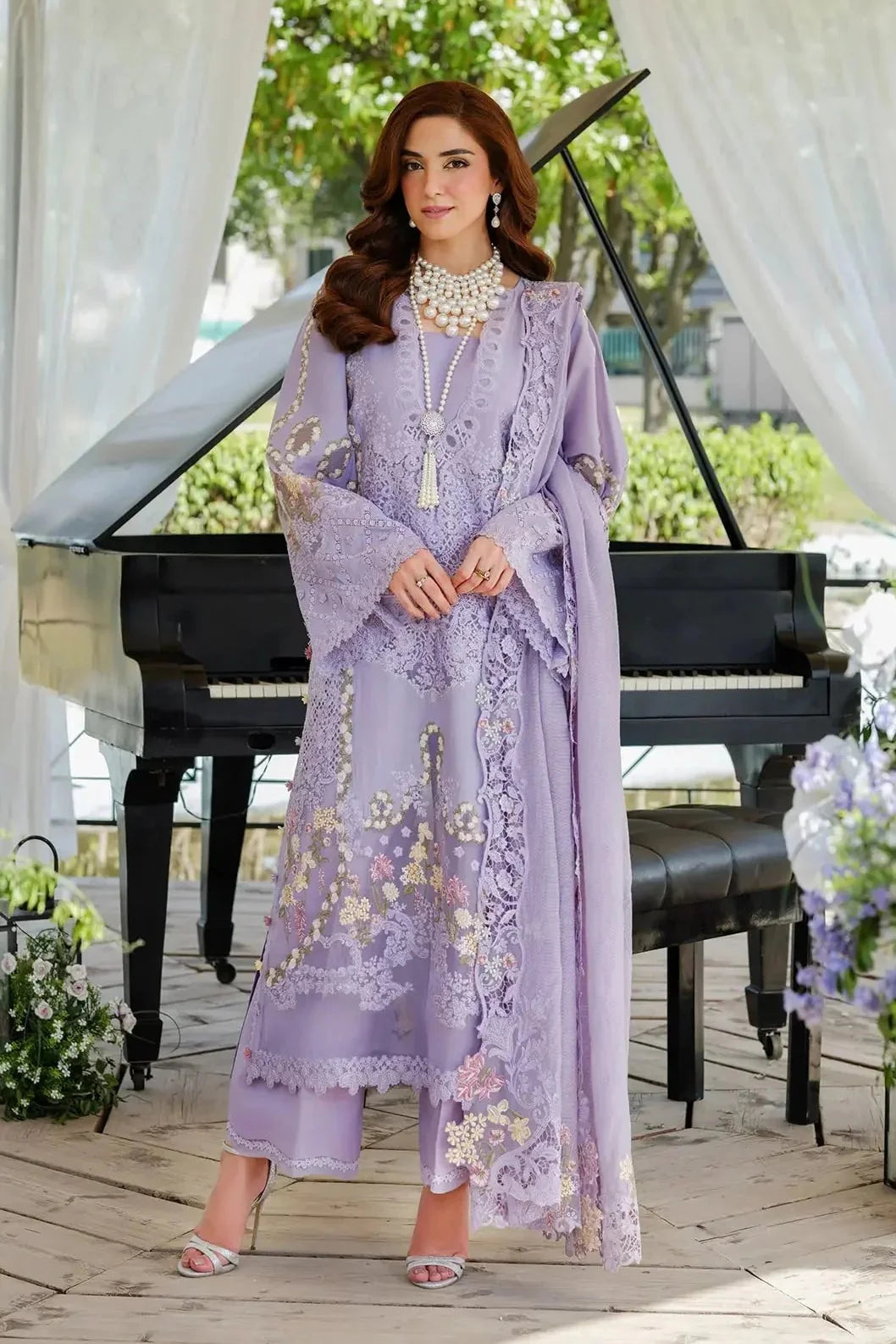 ELAF - 3PC LAWN LASERWORK EMBROIDERED SHIRT WITH KHADDI NET EMBROIDERED DUPATTA AND TROUSER - HZG2850