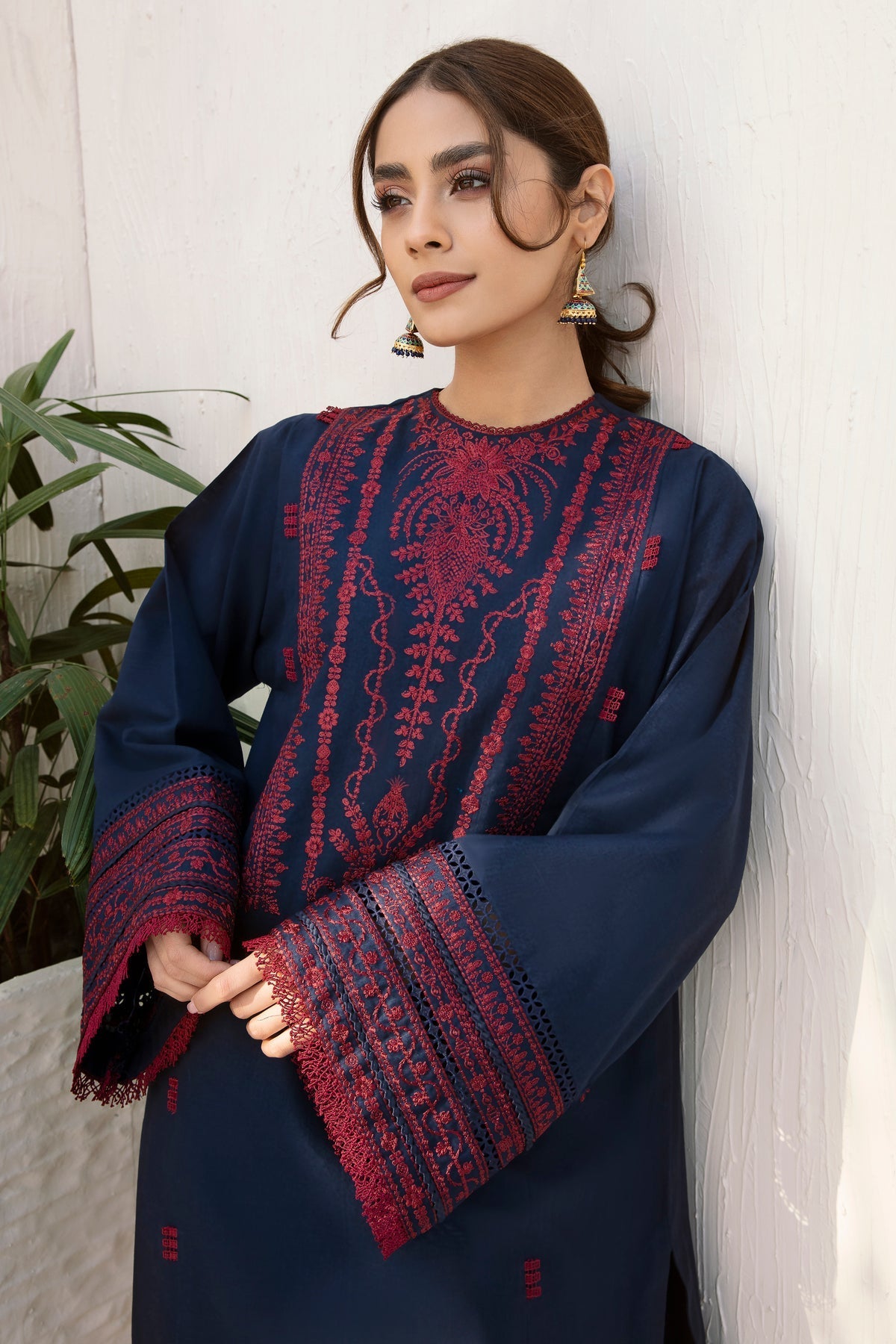 JAZMIN - 3PC DHANAK EMBROIDERED SHIRT WITH Dhanak SHAWL AND TROUSER - HZG1300