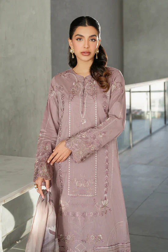 IZNIK - 3PC DHANAK EMBROIDERED SHIRT WITH TWILL PRINTED SHAWL AND TROUSER - HZG2405