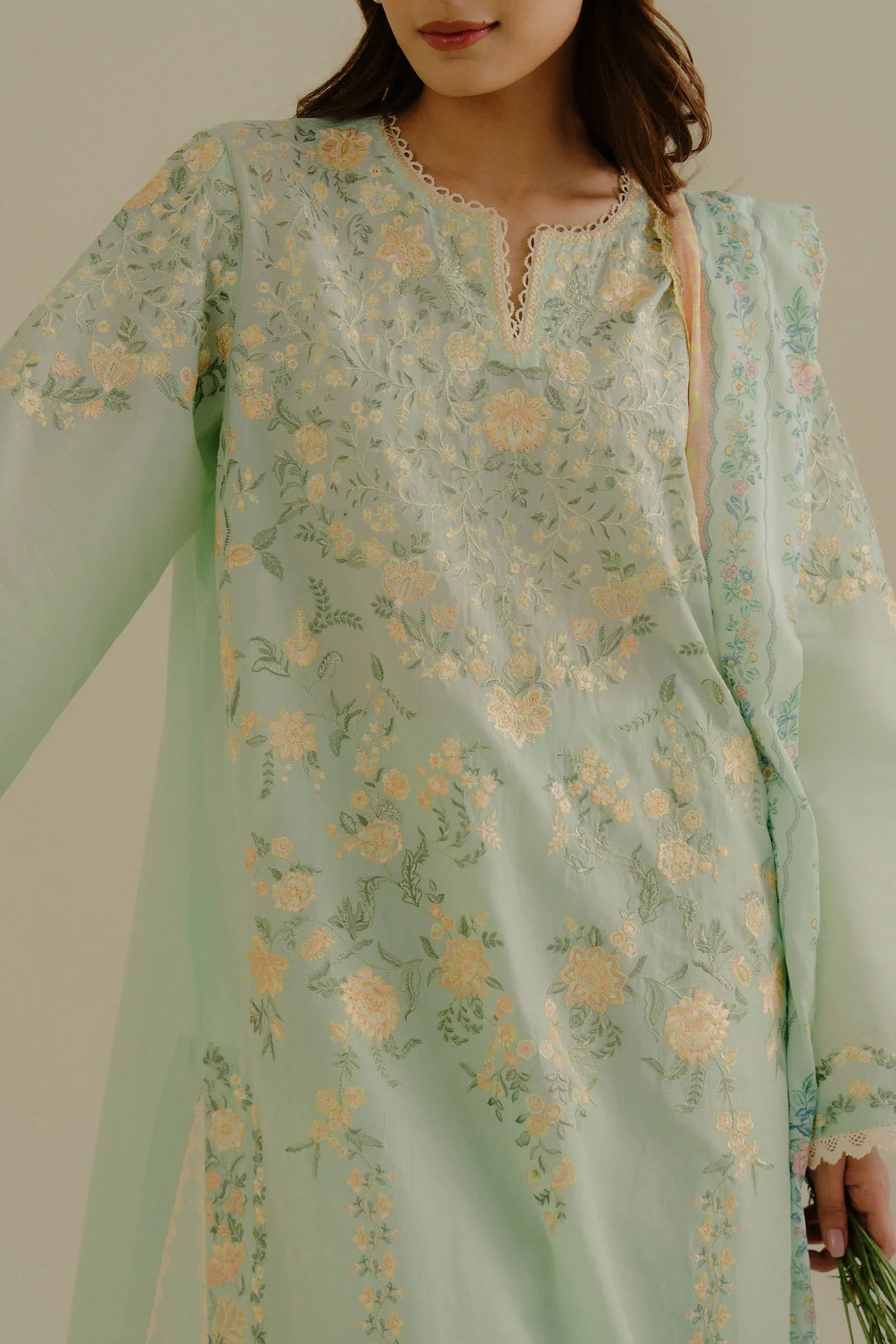 ZARA SHAH JAHAN - 3PC LAWN EMBROIDERED SHIRT WITH CHIFFON PRINTED DUPATTA AND TROUSER - HZG2294