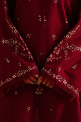 ZARA SHAH JAHAN - 3PC DHANAK EMBROIDERED SHIRT WITH TWILL PRINTED SHAWL AND TROUSER - HZG2292