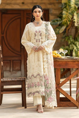ELAF - 3PC LAWN CHIKANKAARI EMBROIDERED SHIRT WITH CHIFFON PRINTED DUPATTA AND TROUSER - HZG2729