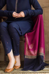 AISLING - 3PC DHANAK EMBROIDERED SHIRT WITH TWILL PRINTED SHAWL AND TROUSER - HZG1054