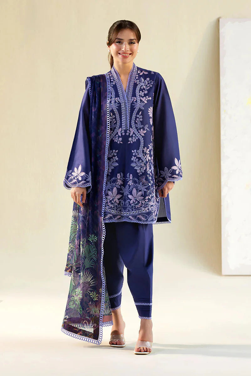 SOBIA NAZIR - 3PC LAWN EMBROIDERED SHIRT WITH CHIFFON PRINTED DUPATTA AND TROUSER - HZG2783