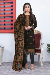 BAKHIYA - 3PC DHANAK EMBROIDERED SHIRT WITH CUTWORK DHANAK EMBROIDERED SHAWL AND TROUSER - HZG1978