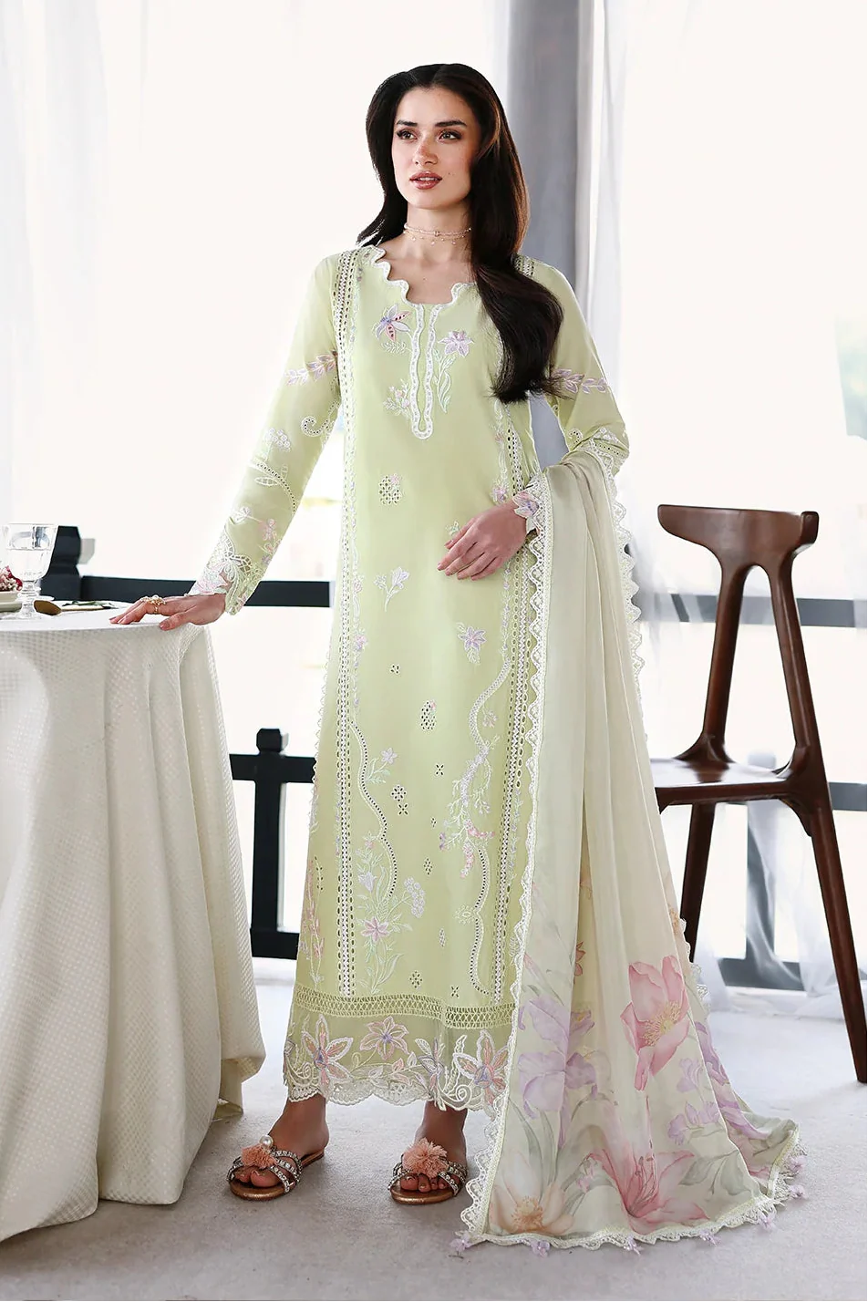 AZURE - 3PC LAWN EMBROIDERED SHIRT WITH SILK PRINTED DUPATTA AND TROUSER - HZG2782
