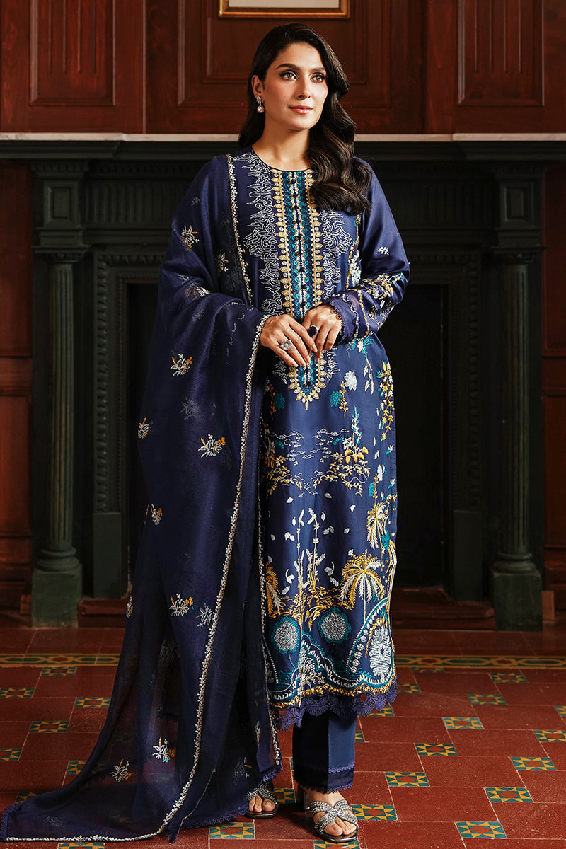 CROSS STITCH - 3PC DHANAK EMBROIDERED SHIRT WITH DHANAK EMBROIDERED SHAWL AND TROUSER - HZG1913