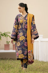 BAROQUE - 3PC KHADDAR PRINTED SHIRT WITH PRINTED DUPATTA AND TROUSER - HZG1449