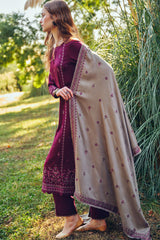 MARIA B - 3PC DHANAK EMBROIDERED SHIRT WITH DHANAK EMBROIDERED DUAPTTA AND TROUSER - HZG1383