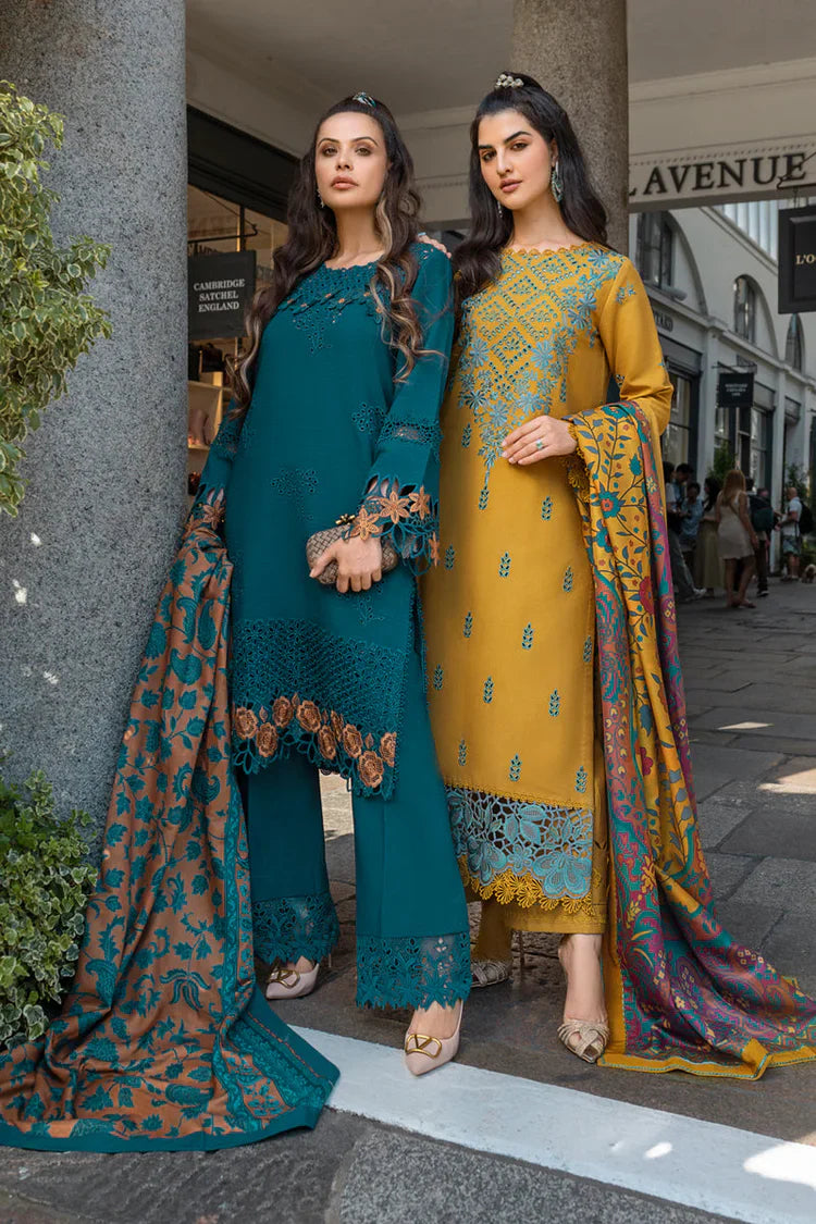 RANG RASIYA - 3PC DHANAK EMBROIDERED SHIRT WITH TWILL PRINTED SHAWL AND TROUSER - HZU2460