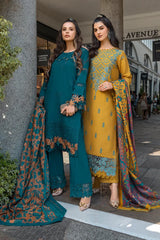 RANG RASIYA - 3PC DHANAK EMBROIDERED SHIRT WITH TWILL PRINTED SHAWL AND TROUSER - HZU2460