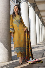 RANG RASIYA - 3PC DHANAK EMBROIDERED SHIRT WITH TWILL PRINTED SHAWL AND TROUSER - HZU2460