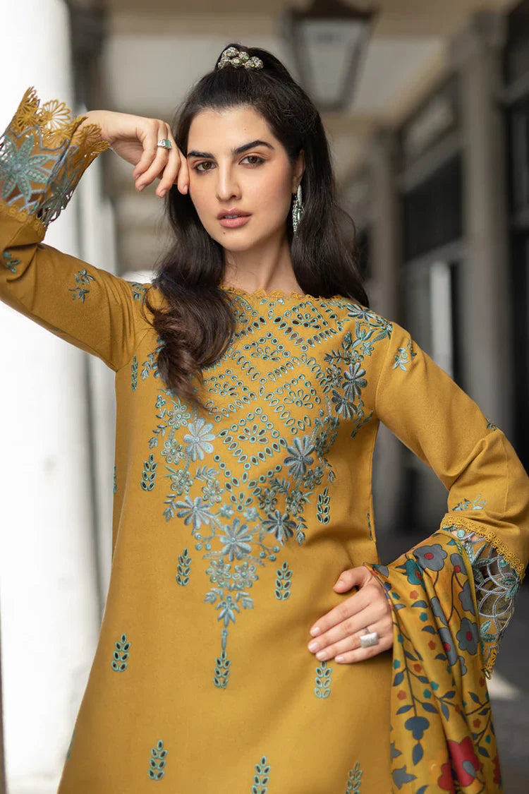 RANG RASIYA - 3PC DHANAK EMBROIDERED SHIRT WITH TWILL PRINTED SHAWL AND TROUSER - HZU2460