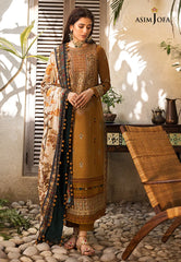 ASIM JOFA - 3PC DHANAK EMBROIDERED SHIRT WITH TWILL PRINTED SHAWL AND TROUSER - HZG1519