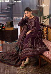 ASIM JOFA - 3PC DHANAK EMBROIDERED SHIRT WITH TWILL PRINTED SHAWL AND TROUSER - HZG2122