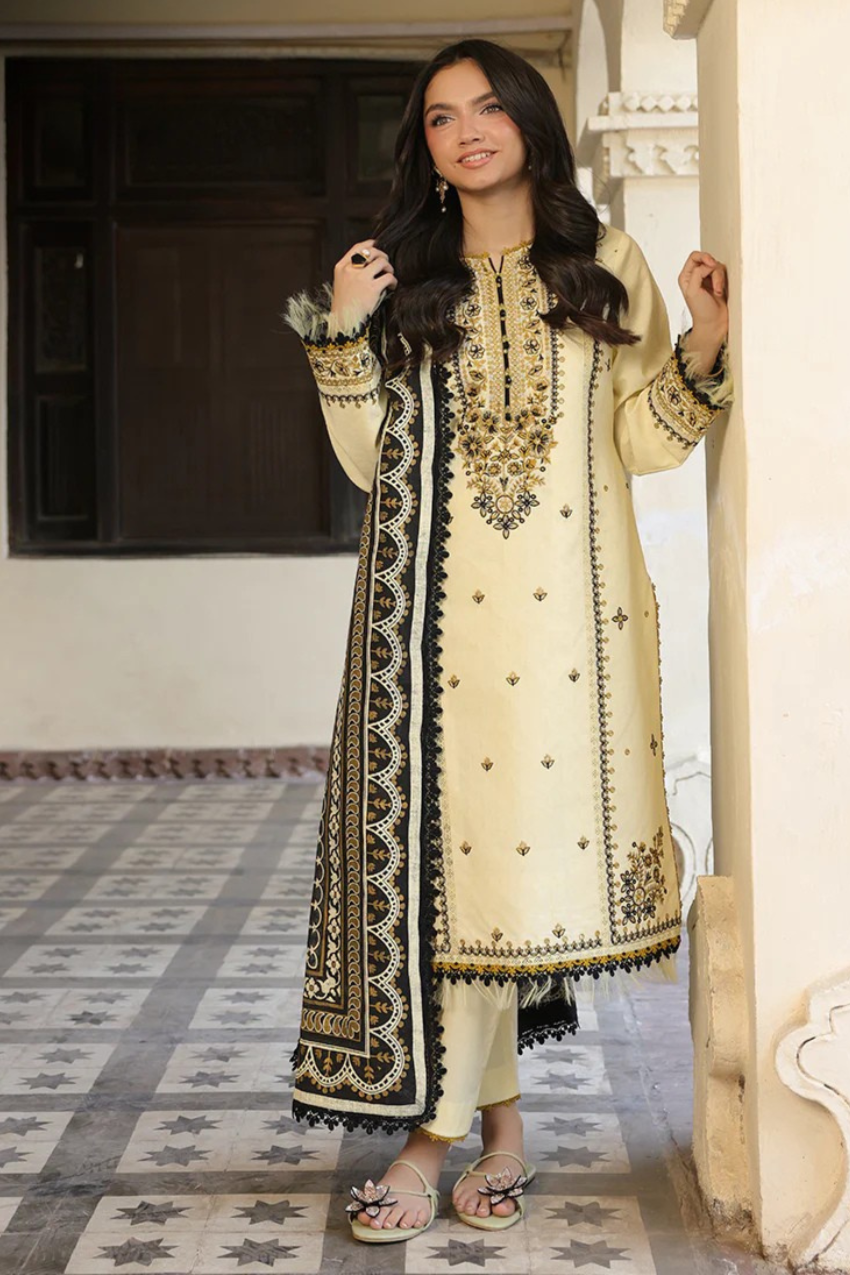 ASIM JOFA - 3PC LAWN EMBROIDERED SHIRT WITH MANAAR PRINTED DUPATTA AND TROUSER - HZG2308