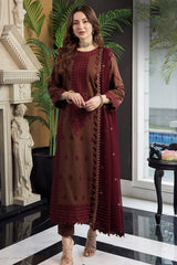 ASIM JOFA - 3PC DHANAK SEQUIN EMBROIDERED SHIRT WITH  DHANAK EMBROIDERED SHAWL AND TROUSER - HZG1619