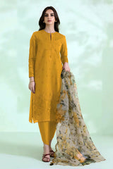 SAPPHIRE - 3PC DHANAK EMBROIDERED SHIRT WITH ORGANZA PRINTED DUPATTA & TROUSER - HZG2573