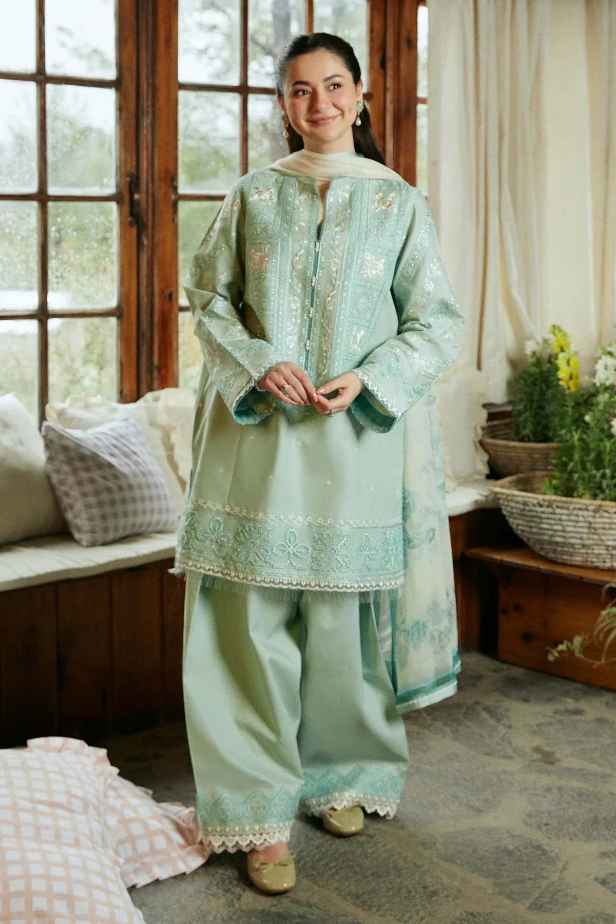ZARA SHAH JAHAN - 3PC LAWN EMBROIDERED SHIRT WITH CHIFFON PRINTED DUPATTA AND TROUSER - HZG2654