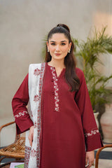 ZIVA - 3PC LAWB EMBROIDERED SHIRT WITH MANAAR PRINTED DUPATTA AND TROUSER - HZG1579