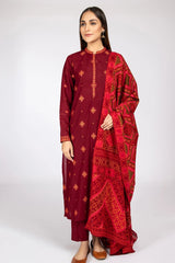KAYSERIA - 3PC DHANAK EMBROIDERED SHIRT WITH TWILL PRINTED SHAWL AND TROUSER - HZG2504