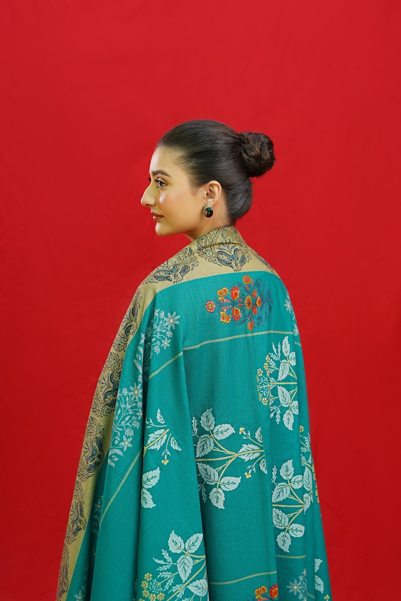 URGE - 3PC DHANAK EMBROIDERED SHIRT WITH TWILL PRINTED SHAWL AND TROUSER - HZG1952