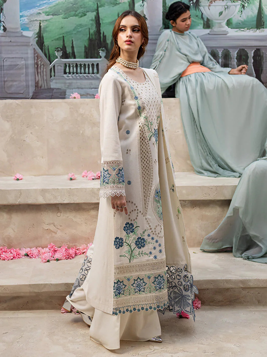 MAHNUR - 3PC LAWN EMBROIDERED SHIRT WITH LAWN LASER EMBROIDERED DUPATTA AND TROUSER - HZG2177