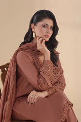 SAPPHIRE - 3PC DHANAK EMBROIDERED SHIRT WITH KHADI NET EMBROIDERED DUPATTA AND TROUSER - HZU2439
