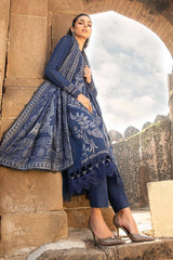 MARIA B - 3PC DHANAK EMBROIDERED SHIRT WITH TWILL PRINTED SHAWL AND TROUSER - HZG2059