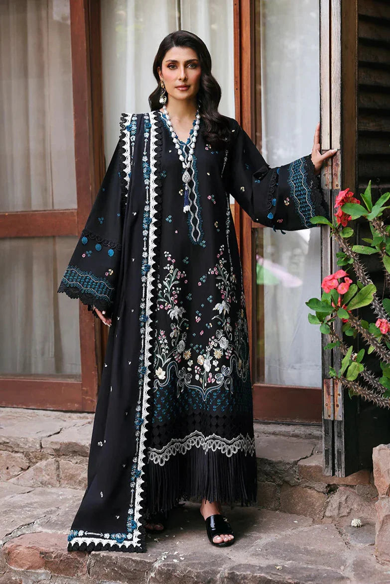 REPUBLIC WOMEN'S WEAR - 3PC DHANAK EMBROIDERED SHIRT WITH DHANAK EMBROIDERED SHAWL AND EMBROIDERED TROUSER - HZG2313