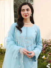ALLYS - 3PC LAWN EMBROIDERED SHIRT WITH ORGANZA EMBROIDERED DUPATTA AND TROUSER - HZG2830