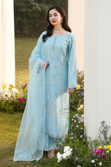 ALLYS - 3PC LAWN EMBROIDERED SHIRT WITH ORGANZA EMBROIDERED DUPATTA AND TROUSER - HZG2830