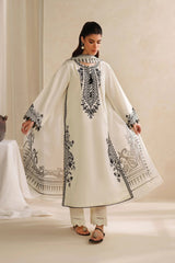 GARNET - 3PC KHADDAR EMBROIDERED SHIRT WITH TWILL PRINTED SHAWL AND TROUSER - HZU2505