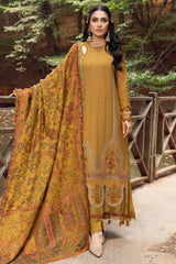 MARIA B - 3PC KARANDI EMBROIDERED SHIRT WITH TWILL PRINTED SHAWL AND TROUSER - HZU2458
