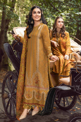 MARIA B - 3PC KARANDI EMBROIDERED SHIRT WITH TWILL PRINTED SHAWL AND TROUSER - HZU2458