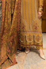 MARIA B - 3PC KARANDI EMBROIDERED SHIRT WITH TWILL PRINTED SHAWL AND TROUSER - HZU2458