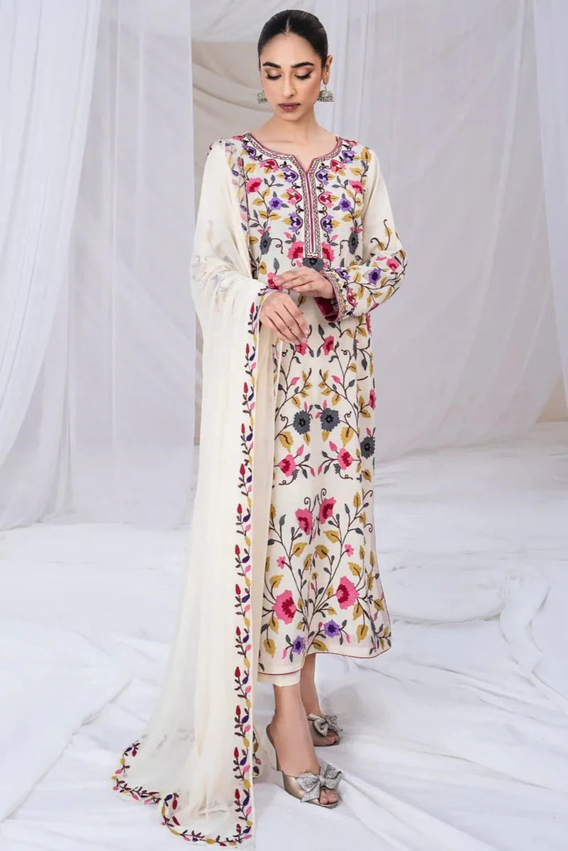 SAPPHIRE - 3PC DHANAK EMBROIDERED SHIRT WITH CHIFFON EMBROIDERED DUPATTA AND TROUSER - HZU2461