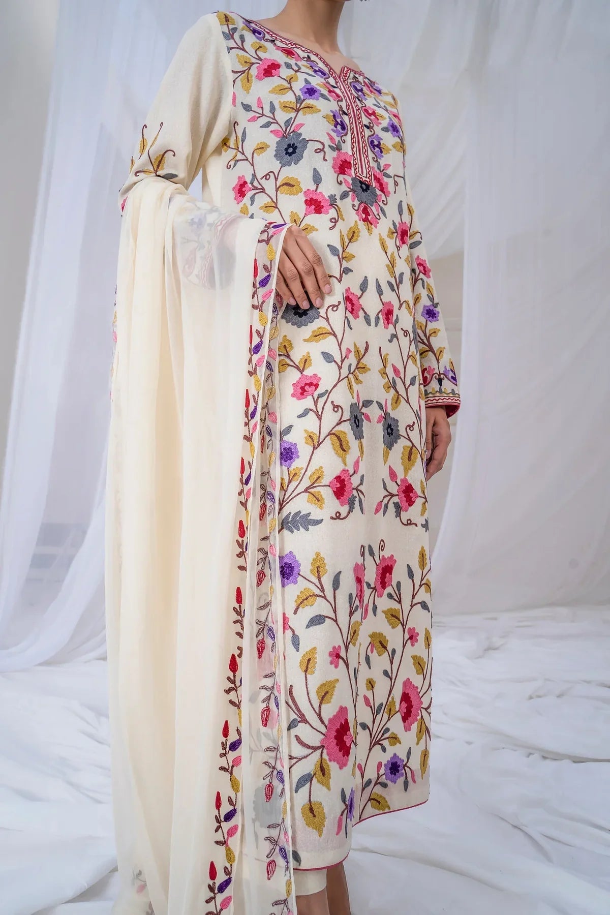 SAPPHIRE - 3PC DHANAK EMBROIDERED SHIRT WITH CHIFFON EMBROIDERED DUPATTA AND TROUSER - HZU2461