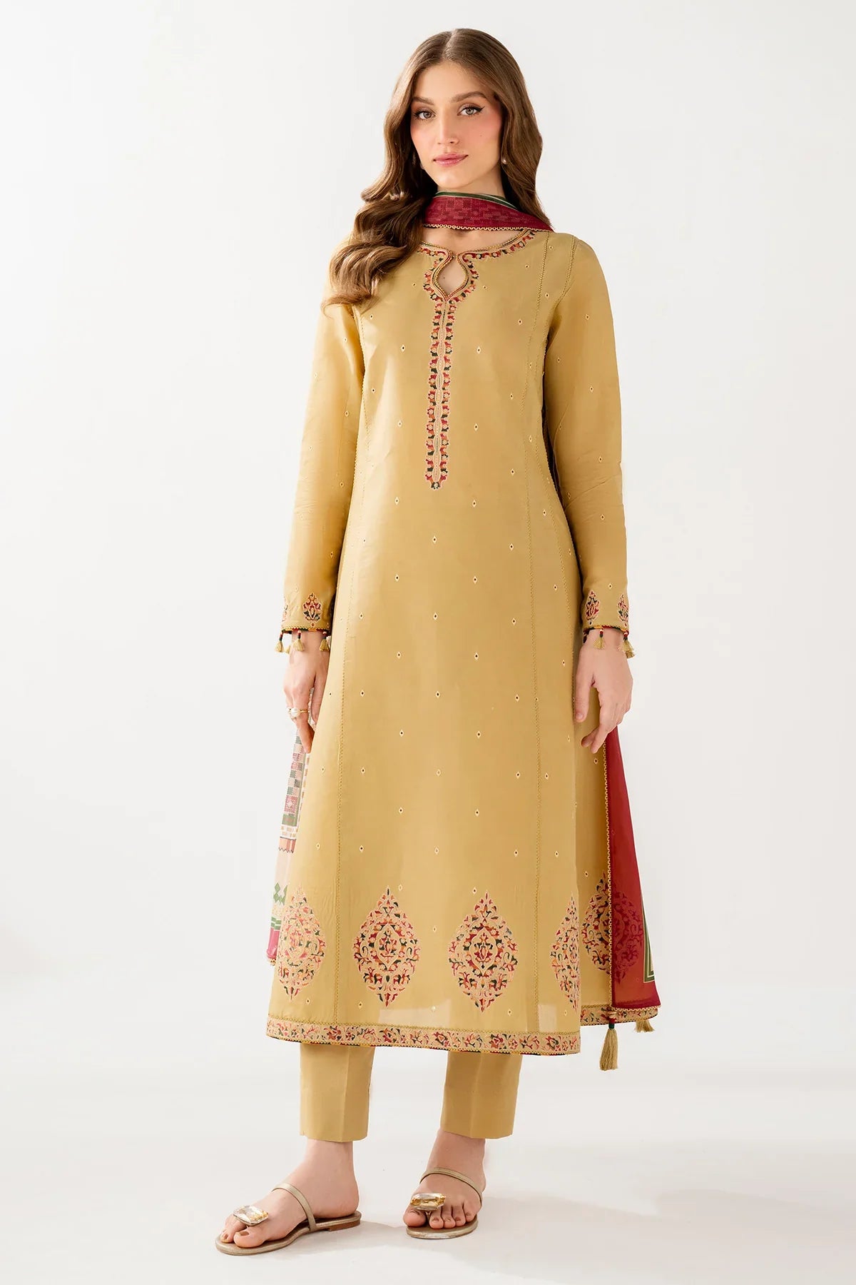 JAZMIN - 3PC LAWN EMBROIDERED SHIRT WITH MANAAR PRINTED DUPATTA AND TROUSER - HZG2742
