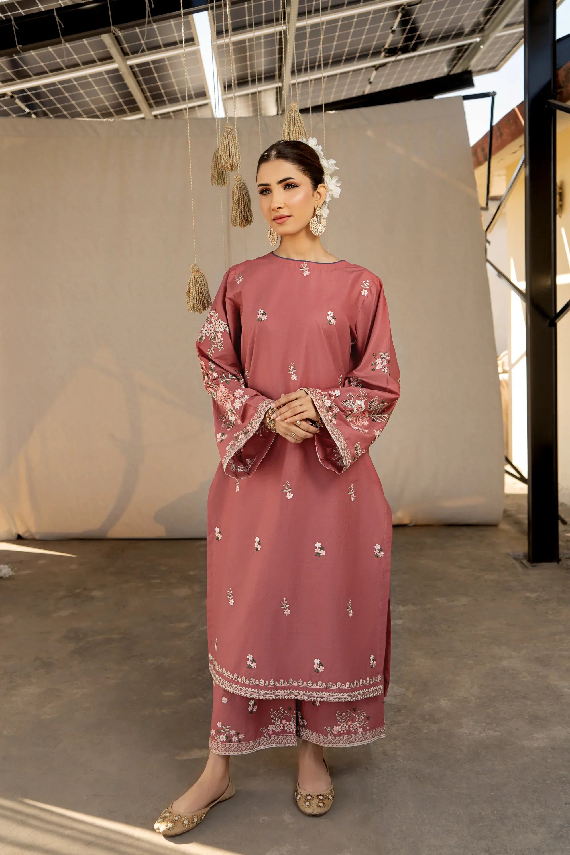 URGE - 2PC DHANAK EMBROIDERED SHIRT WITH DHANAK EMBROIDERED TROUSER - HZG2451