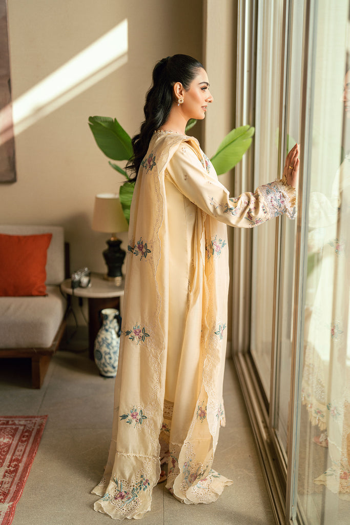 FLORENT - 3PC DHANAK EMBROIDERED SHIRT WITH DHANAK EMBROIDERED SHAWL AND TROUSER - HZG2457