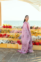 FLORENT - 3PC DHANAK EMBROIDERED SHIRT WITH TWILL PRINTED SHAWL AND TROUSER - HZG2300