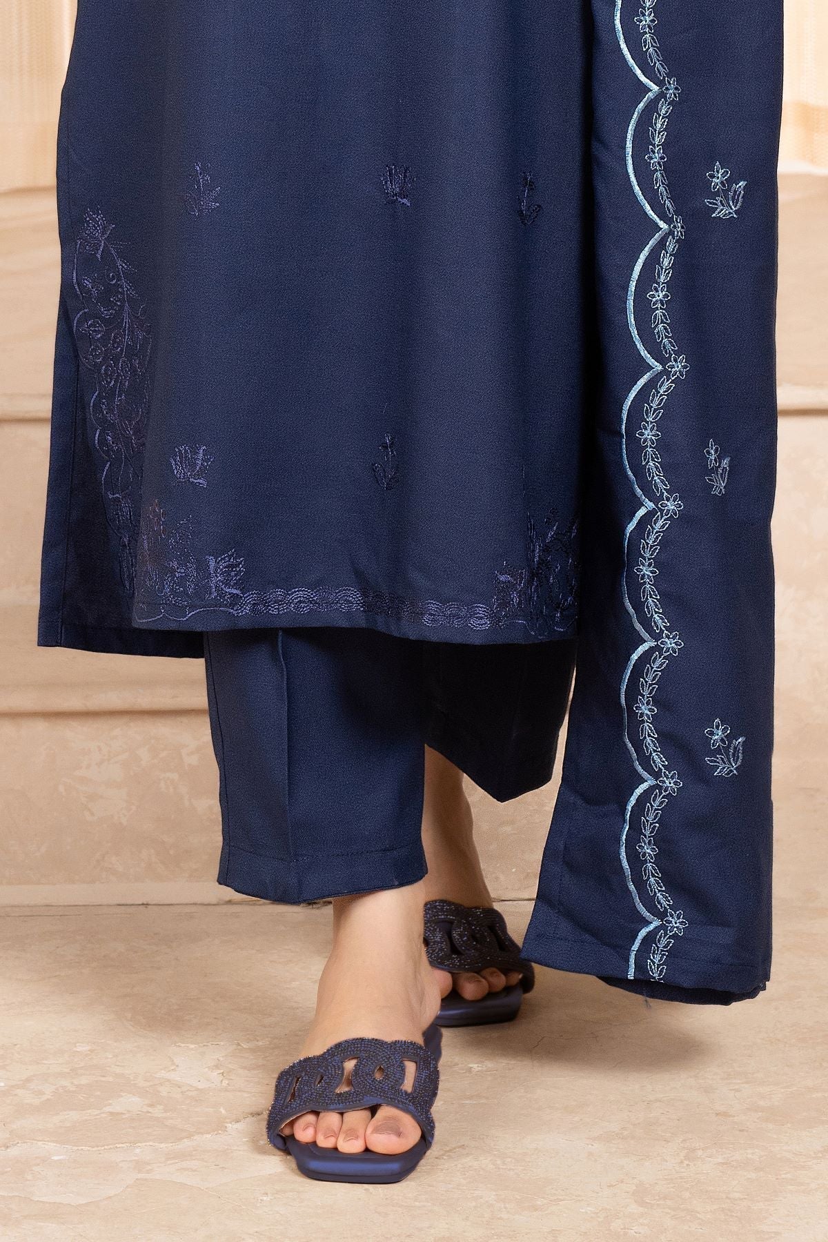 LAZULI - 3PC DHANAK EMBROIDERED SHIRT WITH DHANAK EMBROIDERED SHAWL AND TROUSER - HZG1948