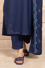 LAZULI - 3PC DHANAK EMBROIDERED SHIRT WITH DHANAK EMBROIDERED SHAWL AND TROUSER - HZG1948