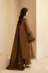 ETHNC - 3PC DHANAK EMBROIDERED SHIRT WITH TWILL PRINTED SHAWL AND TROUSER - HZG1927