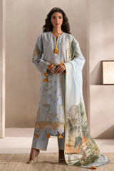 ETHNIC - 3PC LAWN EMBROIDERED SHIRT WITH MANAAR PRINTED DUPATTA  AND TROUSER - HZG2213