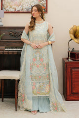 MAHNUR - 3PC LAWN CHIKANKAARI EMBROIDERED SHIRT WITH KHADDI NET EMBROIDERED DUPATTA AND TROUSER - HZG2727