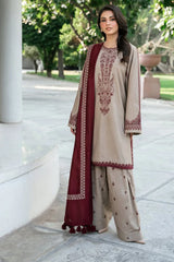 JAZMIN - 3PC DHANAK EMBROIDERED SHIRT WITH DHANAK EMBROIDERED SHAWL AND TROUSER - HZU2524