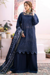 QALAMKAR - 3PC LAWN CHIKANKAARI EMBROIDERED SHIRT WITH PRINTED DUPATTA AND TROUSER - HZG1727