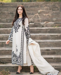 AZURE - 3PC DHANAK EMBROIDERED SHIRT WITH COTTON NET DUPATTA AND TROUSER - HZG1821
